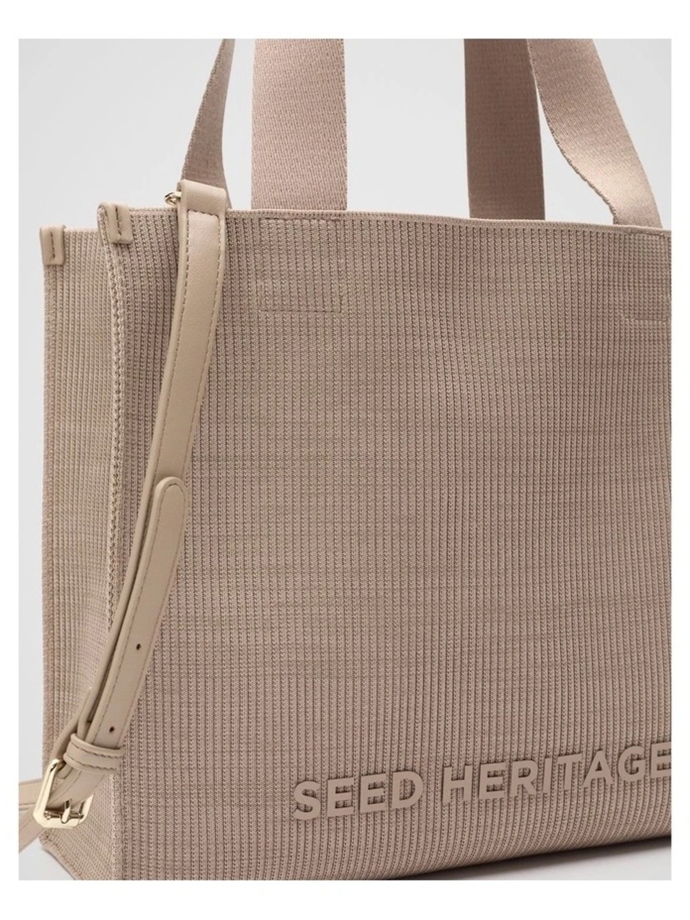 Seed Heritage Small Ribbed Knit Tote - 12.5 x 10.5 x 4.5 inches - cookie (cream)
